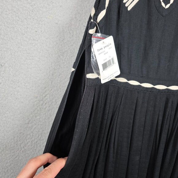 Free People Mini Dress Size 12 Birds of A Feather Embroidered Dark Fairy Cottage - Picture 10 of 12